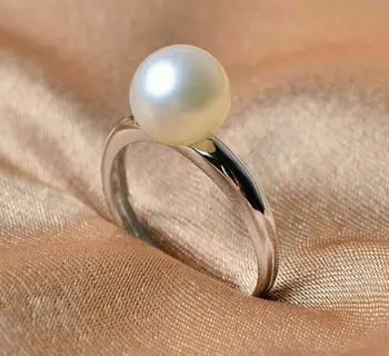 ohromujúci prírodné perfektné kolo AAA 10-11 mm Akoya White pearl krúžok 925silver
