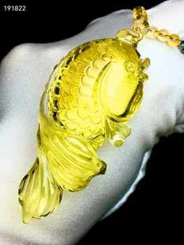 Skutočné Prírodné Žlté Citrine Quartz Ryby Vyrezávané Prívesok 70.32.18 mm Ženy Šperky Jasné Citrine Korálky Náhrdelník AAAAA