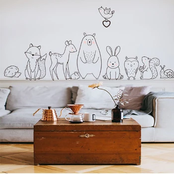 Nordic cartoon zvierat Stenu, nálepky plachá, medveď líška, baby detská izba tvorivé samolepiace nálepky domáce dekorácie, tapety