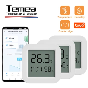 Temea Tuya Smajlík Mini LCD Digitálny Teplomer Bluetooth-kompatibilné Teplota Vlhkosť vzduchu Snímač Vlhkosti Meter Smart Vlhkomer