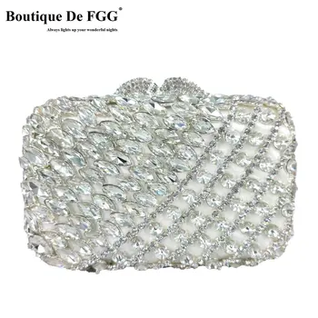 Boutique De FGG Biela Večer Tašky a Spojok pre Ženy Formálnej Strany Večera Drahokamu Kabelky Svadobné Svadobné Crystal Taška