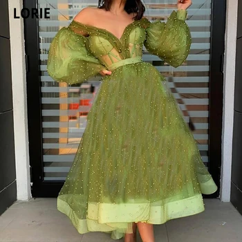LORIE Elegantné Zelenej Perly Prom Šaty 2022 A-line Členok Dĺžka Lístkového Plné Rukávy Formálne Večerné Party Šaty, Koktejlové Šaty Dubaj