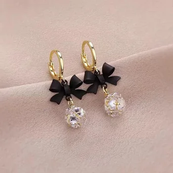 Nový Kórejský Elegantné Čierne Bowknot Náušnice Pre Ženy Módne Svadobné Šperky Roztomilý Motýľ Drop Náušnice Dievčatá Strana Príslušenstvo