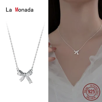 La Monada 45.5+5,5 cm Strieborný Náhrdelník Pre Ženy Jemné Striebro 925 Šperky Bowknot Krku Motýľ Prívesok 925 Striebro Reťaze Žena
