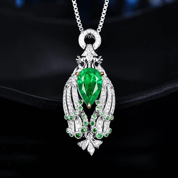 Vintage Kvapka Vody Napodobňované Emerald Náhrdelník Prívesok Pre Ženy Jemné Strieborné Farby Páva Náhrdelník Party, Koktail Šperky