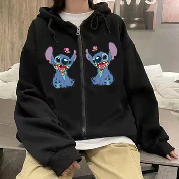 Disney Karikatúry Steh Módne Ženy Harajuku Voľné Kabát Streetwear Bežné Zip-up Gotická Čierna mikina s Kapucňou Bundy Ulzzang Žena Topy